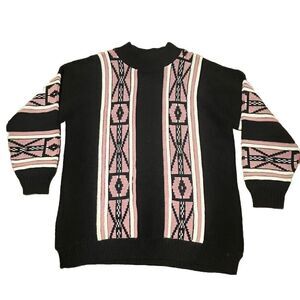 Vtg 80s‎ Geometric Patterned XL 2XL Knit Biggie Sweater by Clifton Place Mens